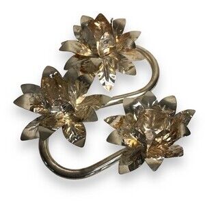 Vintage Triple Flower Candlestick Holder Silver Tone Candelabra Patina Holiday